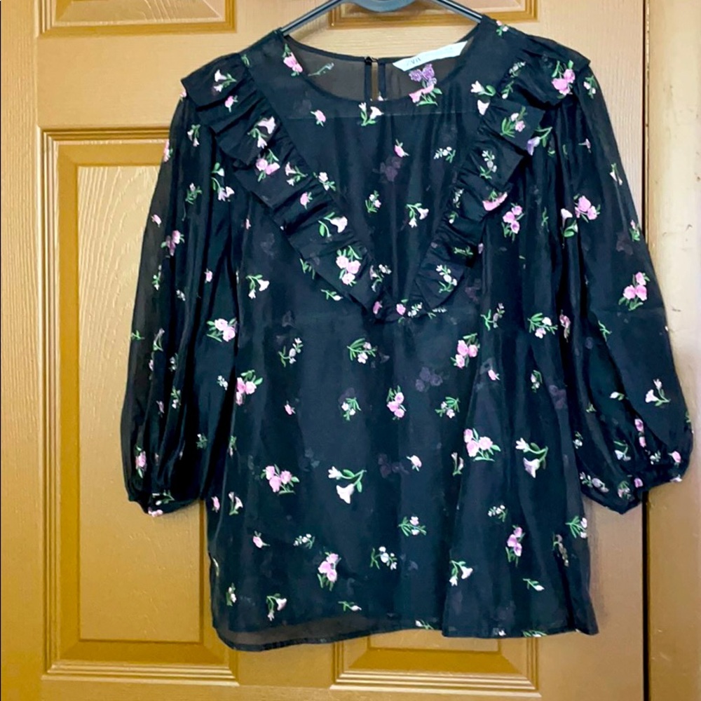 Embroidered organza blouse